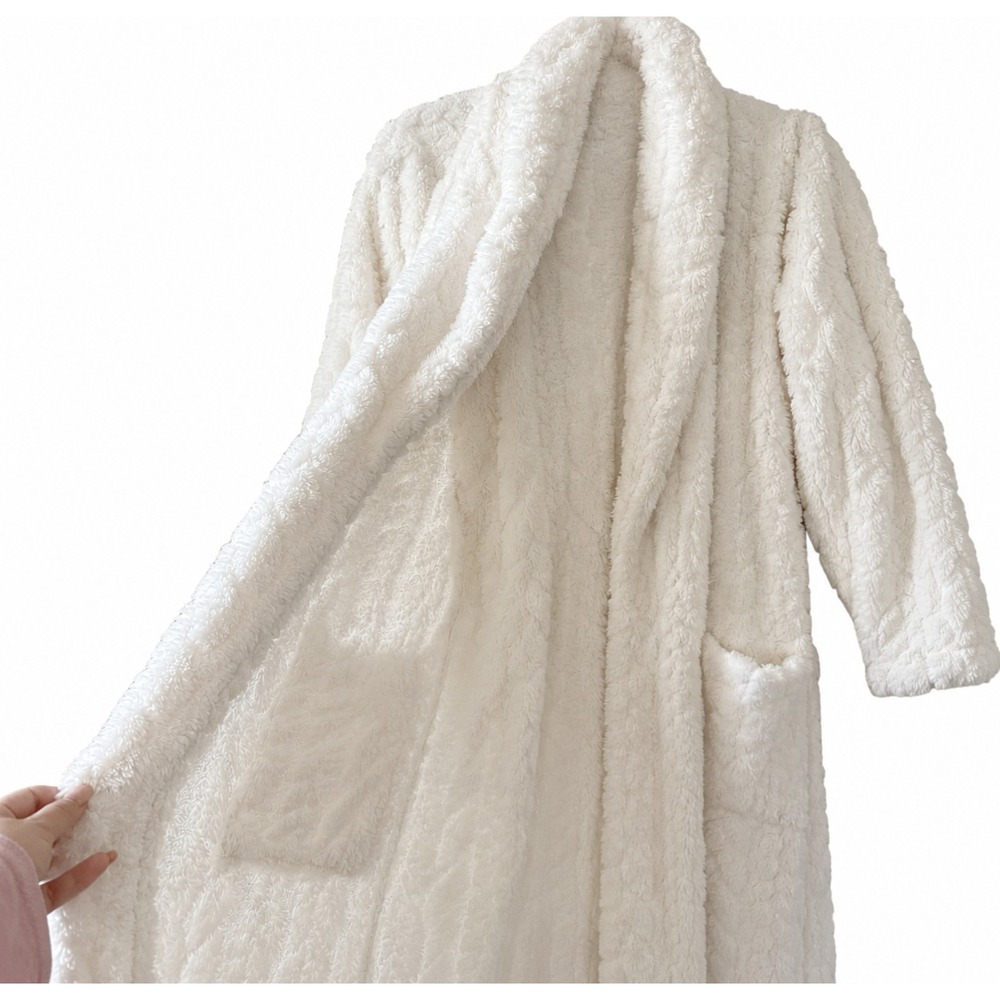 Pottery Barn Plush Robe Women Medium Ivory Shawl Collar Belted Bathrobe - Picture 4 of 7